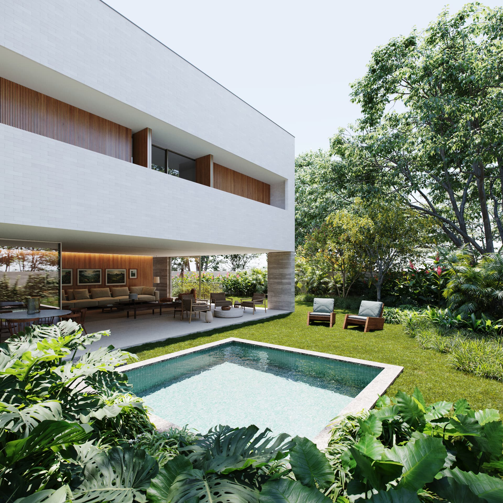 Jardim e piscina privativa